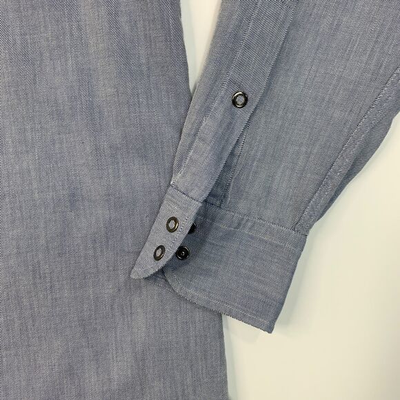 Charles Tyrwhitt Western Shirt Mens M Medium Blue Snap Button Up Flap Pockets - Picture 4 of 13